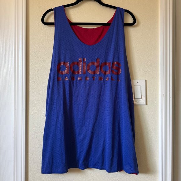 Vintage Adidas Basketball Reversible Mesh Jersey Blue & Red Mens Athletic Wear - Picture 1 of 7